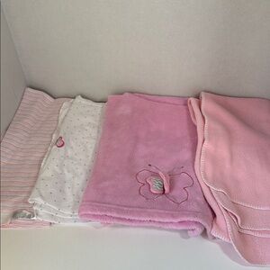 4 piece Girls baby blanket bundle pink